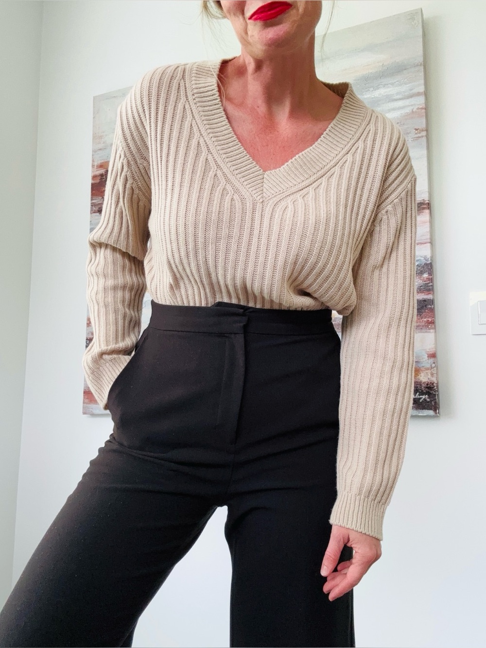 OAK + FORT Oatmeal Open Back Tie Detail Knit Sweater Top Size Small